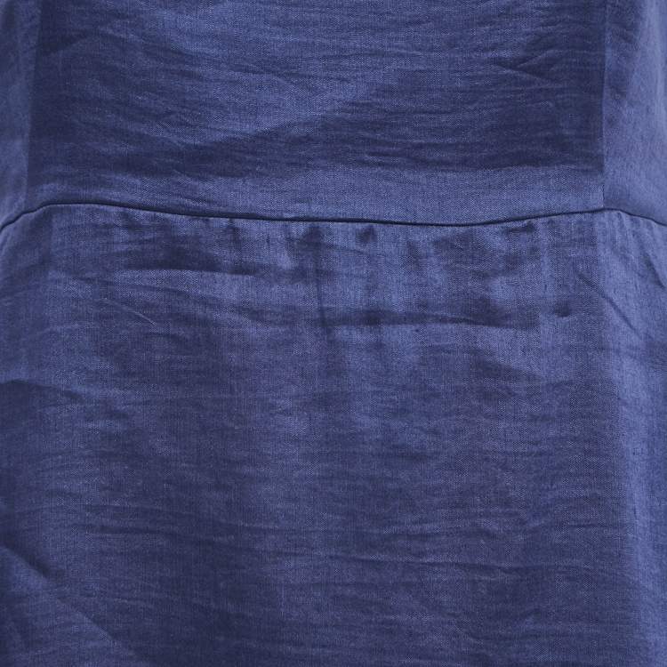 Pre Owned Weekend Max Mara Navy Blue Linen Blend Sleeveless Maxi Dress L