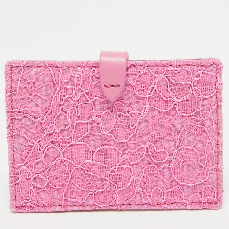 Pre Owned Weekend Max Mara Pink Lace and Leather Card Holder