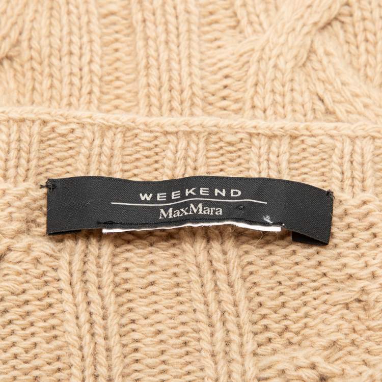 Pre Owned Weekend Max Mara Beige Wool Cable-Knit Scarf 