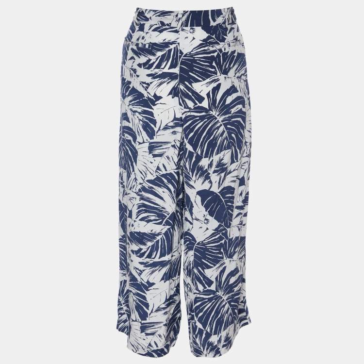 Pre Owned Weekend Max Mara Blue Tropical Print Silk Capri Pants L