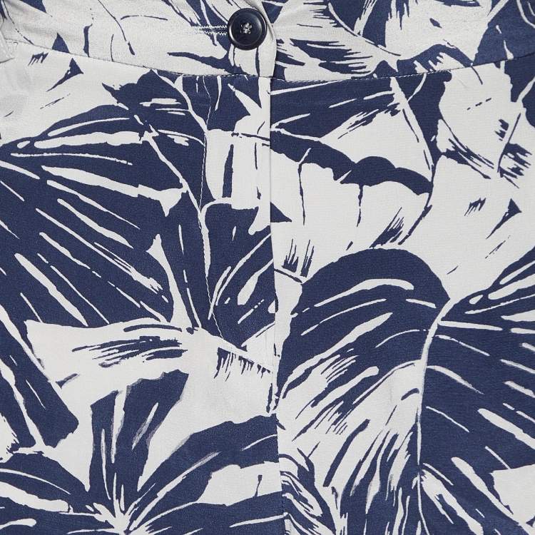 Pre Owned Weekend Max Mara Blue Tropical Print Silk Capri Pants L