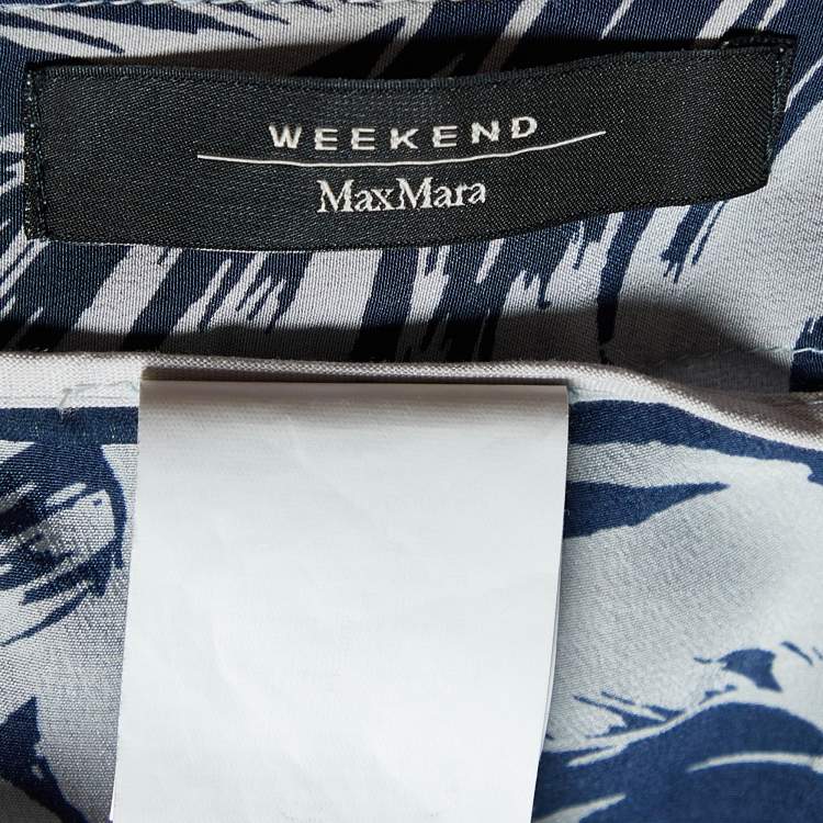 Pre Owned Weekend Max Mara Blue Tropical Print Silk Capri Pants L