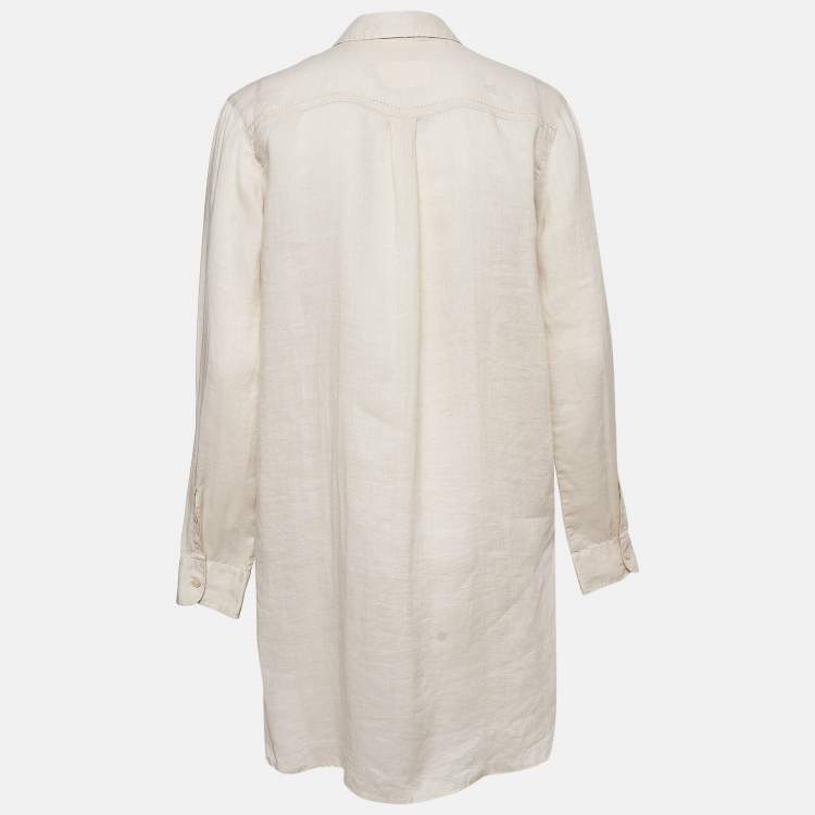 Pre Owned Weekend Max Mara Beige Ramie Pleated Blouse M