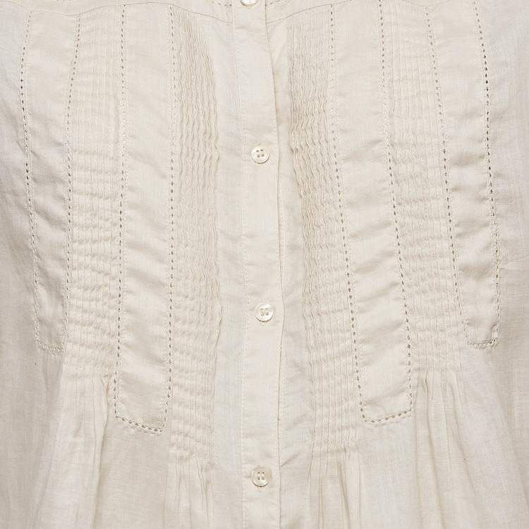 Pre Owned Weekend Max Mara Beige Ramie Pleated Blouse M