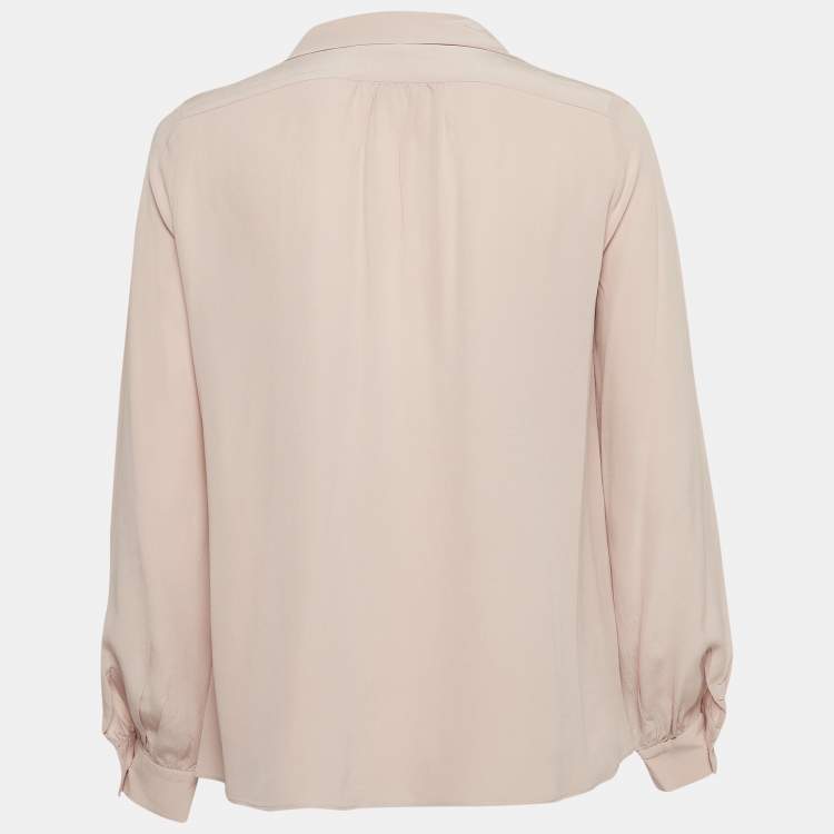 Pre Owned Weekend Max Mara Pink Silk Tie-Neck Shirt S