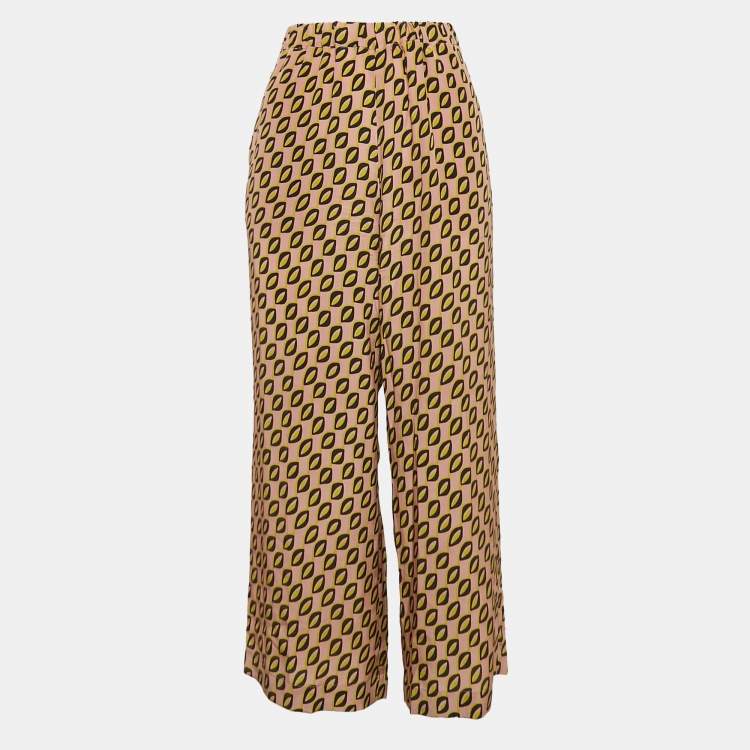 Pre Owned Weekend Max Mara Pink Printed Silk Wide Leg Pants S