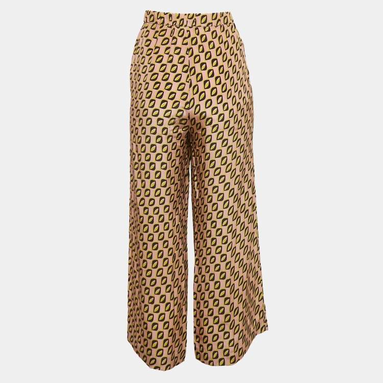 Pre Owned Weekend Max Mara Pink Printed Silk Wide Leg Pants S