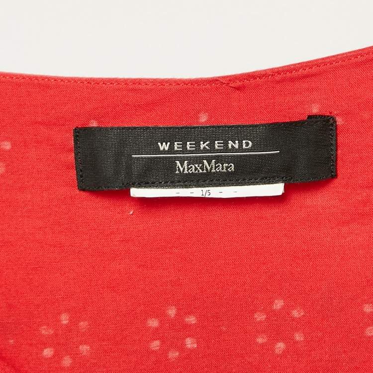 Pre Owned Weekend Max Mara Red Broderie Anglaise Cotton Midi Dress M