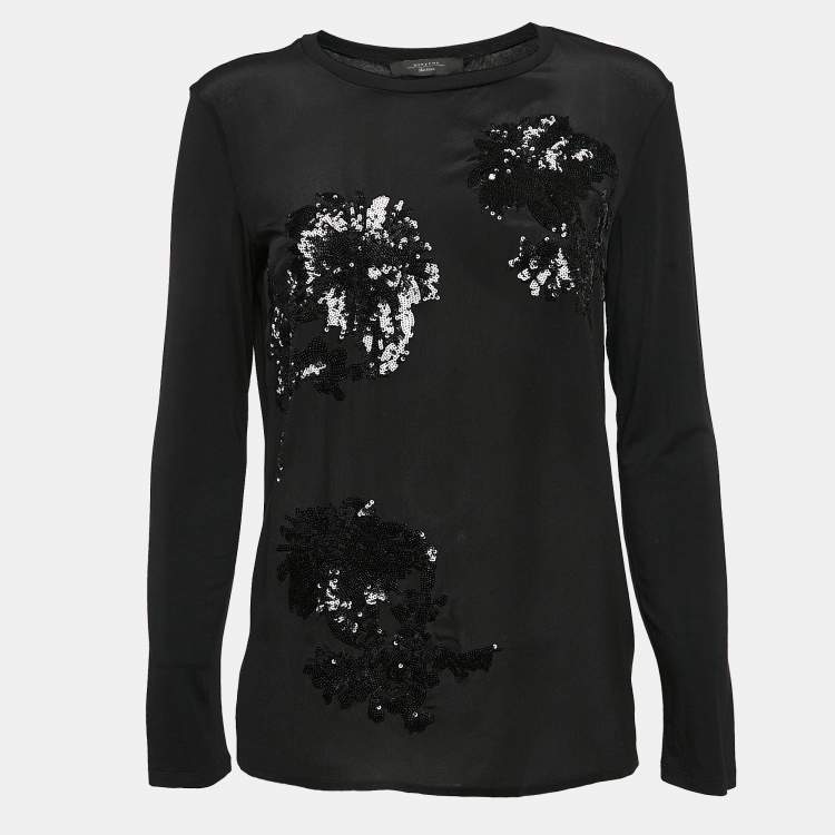 Pre Owned Weekend Max Mara Sequin Embellished Crepe and Knit Top M