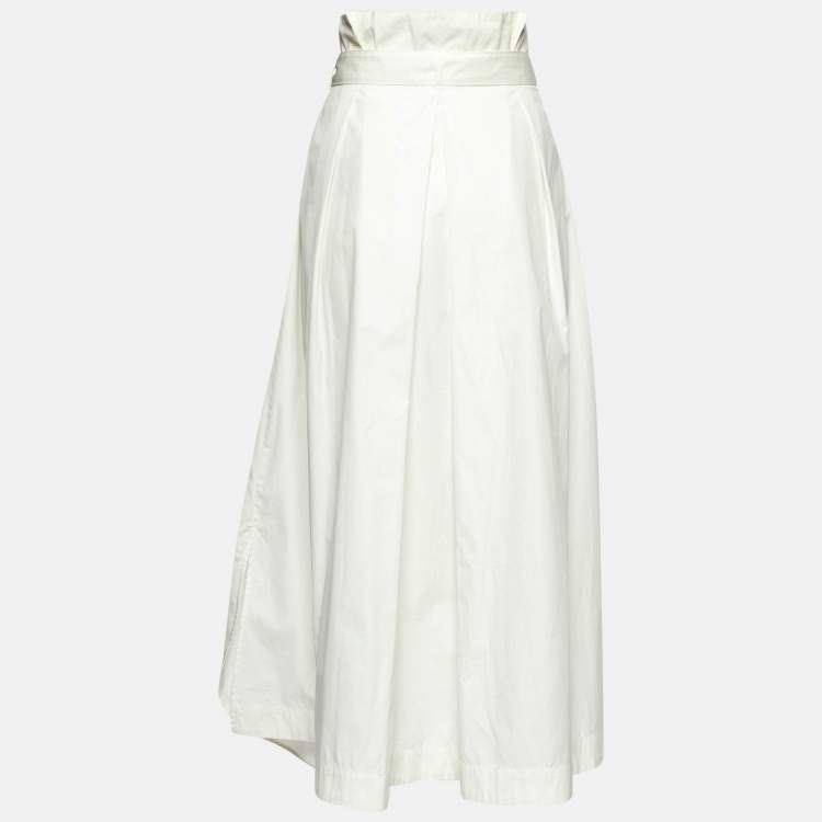 Pre Owned Weekend Max Mara White Cotton Belted Maxi Skirt L