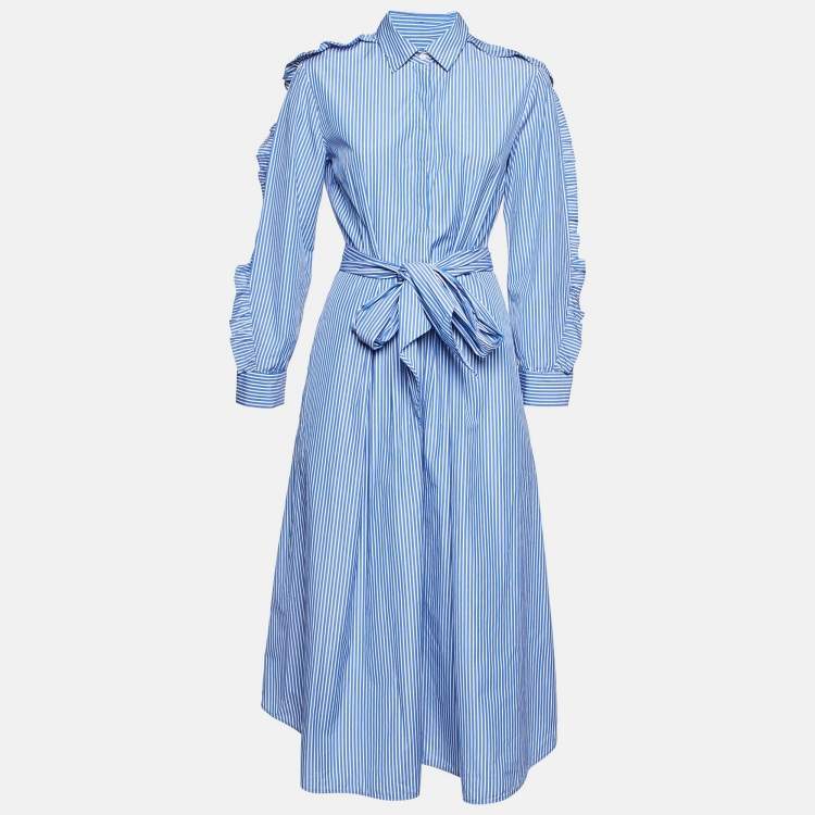 Pre Owned Weekend Max Mara Blue Striped Cotton Long Shirt Dress M