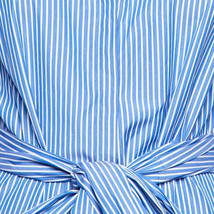 Pre Owned Weekend Max Mara Blue Striped Cotton Long Shirt Dress M