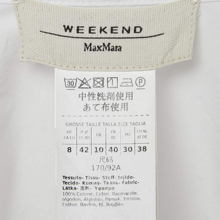 Pre Owned Weekend Max Mara White Cotton Pleated Button Front Tunic M