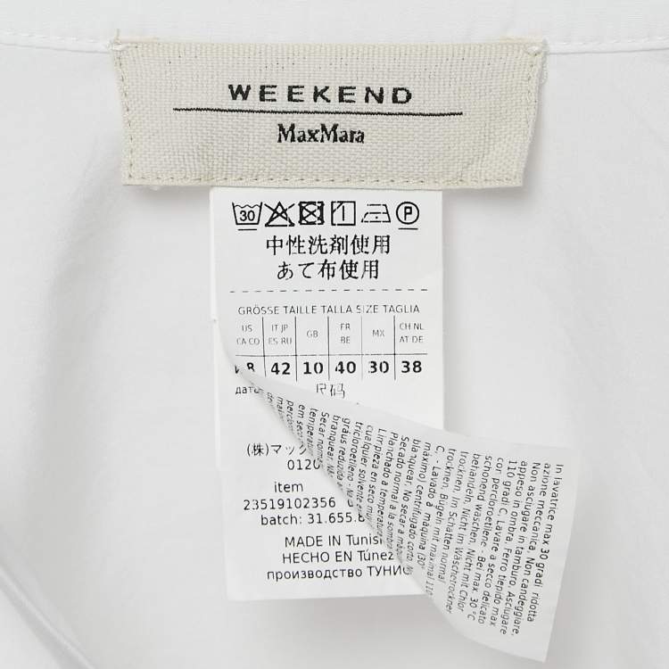 Pre Owned Weekend Max Mara White Cotton Pleated Button Front Tunic M