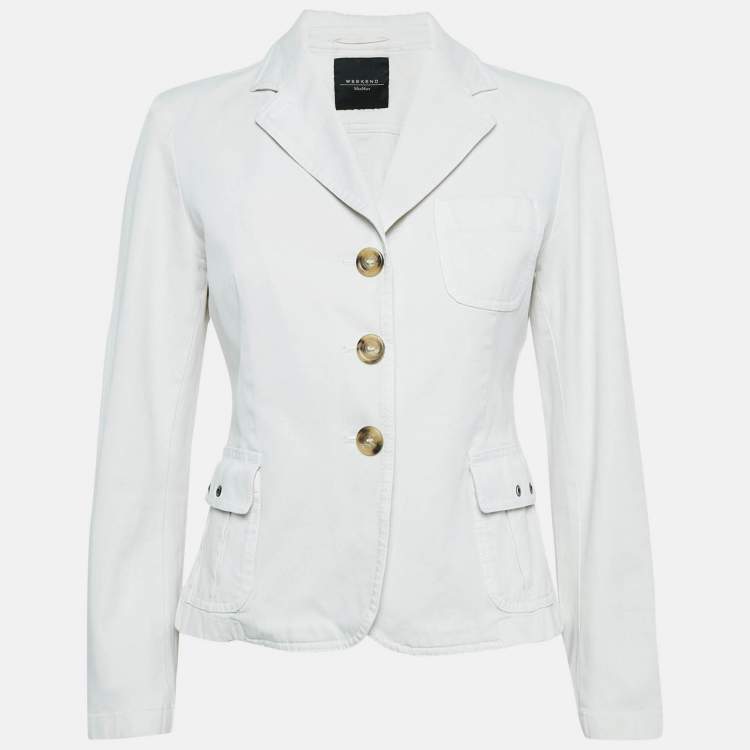 Pre Owned Weekend Max Mara Off White Gabardine Button Front Jacket M