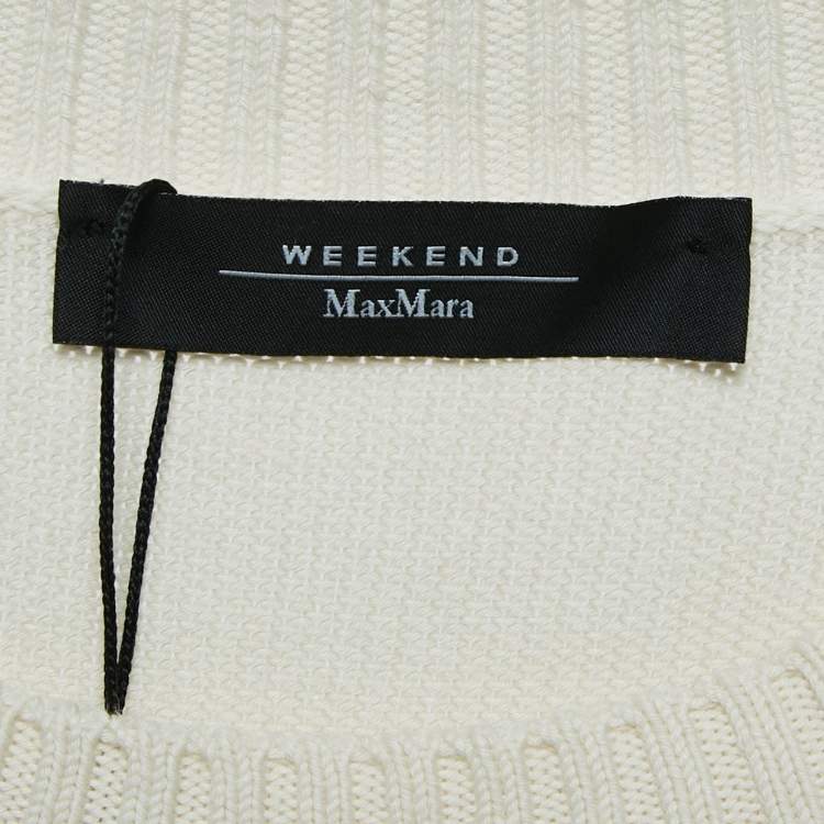 Pre Owned Weekend Max Mara White Butterfly Patterned Cotton Knit Jumper XL