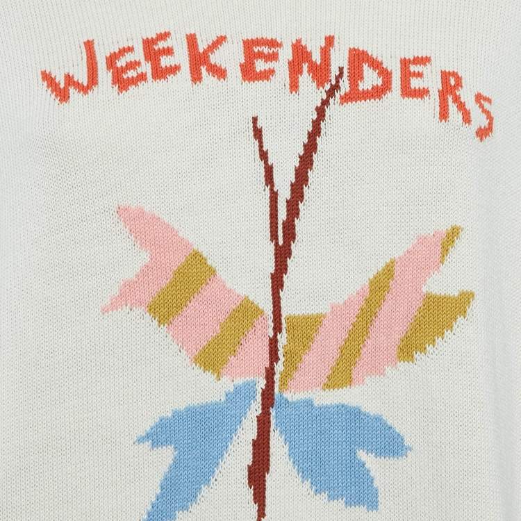 Pre Owned Weekend Max Mara White Butterfly Patterned Cotton Knit Jumper XL
