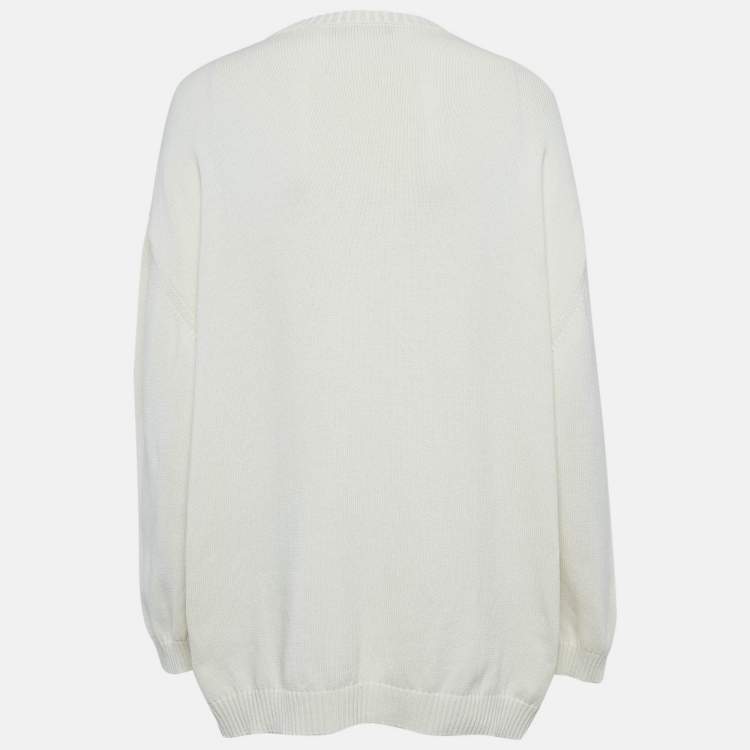 Pre Owned Weekend Max Mara White Butterfly Patterned Cotton Knit Jumper XL