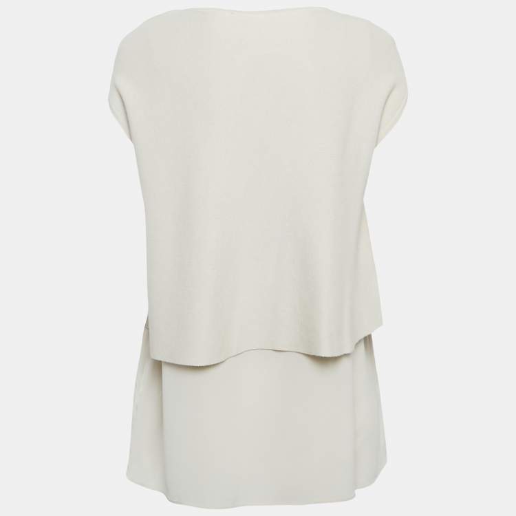 Pre Owned Weekend Max Mara Grey Knit and Silk Layered Top L