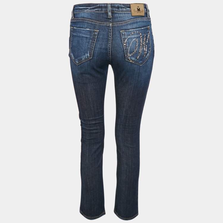 مملوكة مسبقًا Weekend Max Mara Blue Embellished Denim Skinny Cropped Jeans S Waist 28"