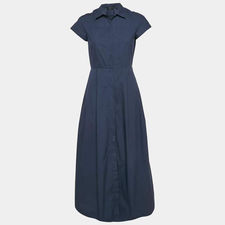 Pre Owned Weekend Max Mara Navy Blue Cotton Cape Sleeve Button Front Shirt Dress S