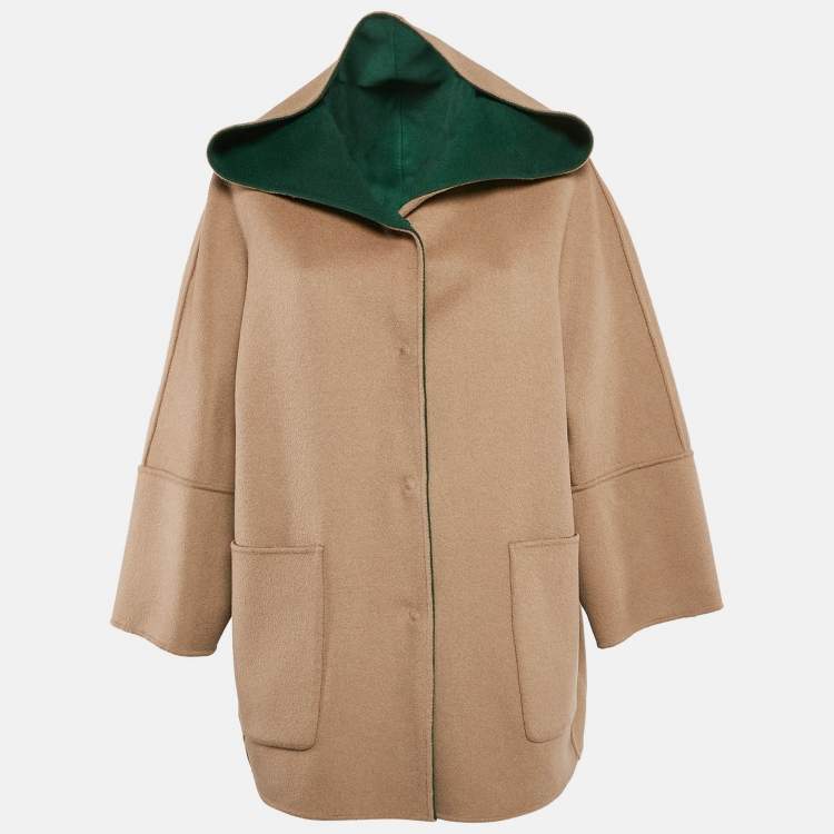 Pre Owned Weekend Max Mara Beige Wool Hooded Falco Coat M