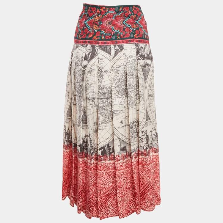 Pre Owned Weekend Max Mara Multicolor Printed Satin Pleated Midi Duccio Skirt S
