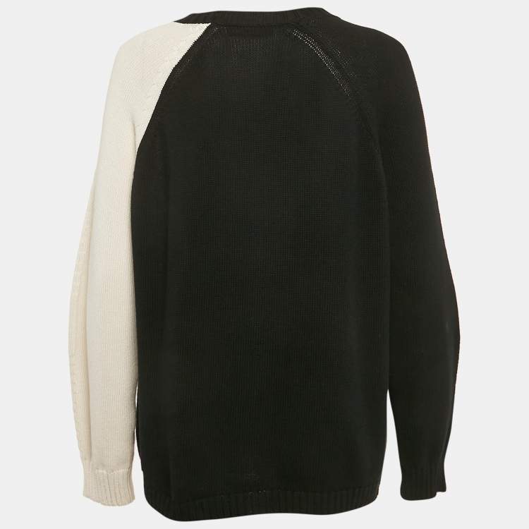 Pre Owned Weekend Max Mara Black/Off-White Intarsia Knit Long Sleeve Sweater L