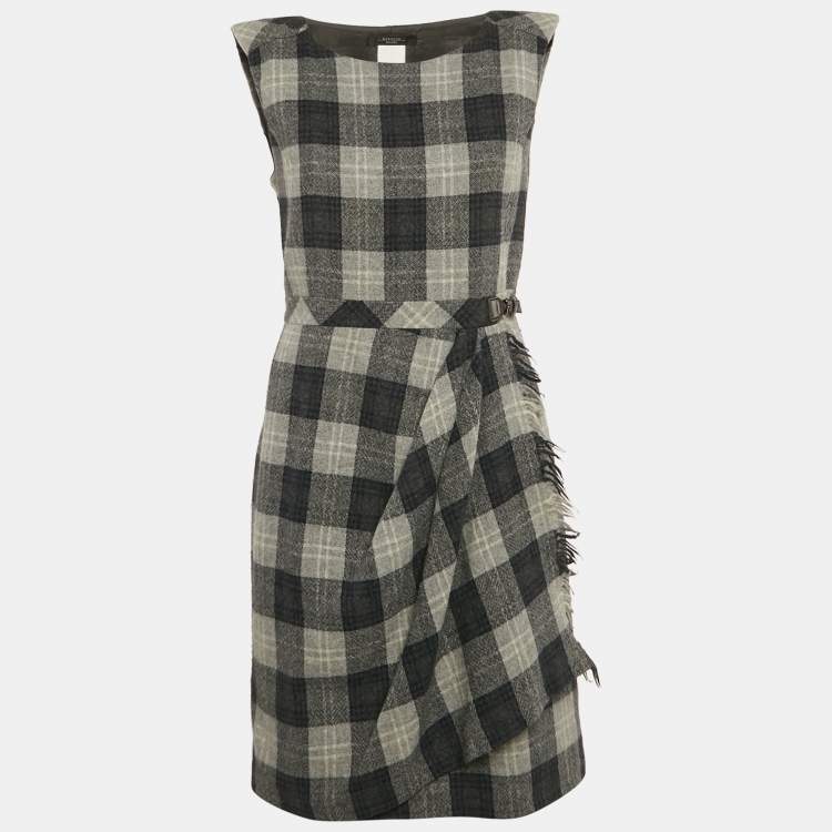 Pre Owned Weekend Max Mara Grey Plaid Wool Short Dress M