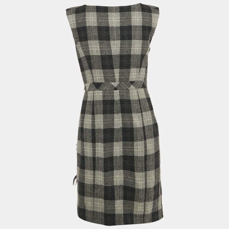 Pre Owned Weekend Max Mara Grey Plaid Wool Short Dress M