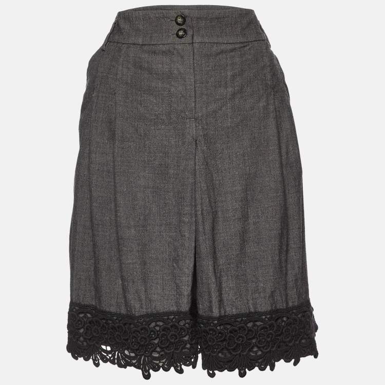 Pre Owned Weekend Max Mara Charcoal Grey Wool & Lace Detail Mini Skirt M