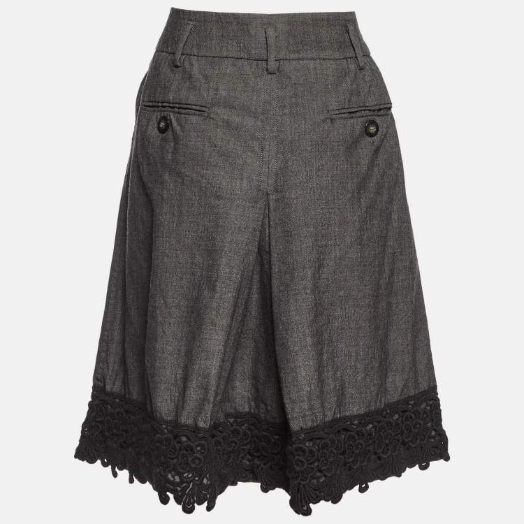 Pre Owned Weekend Max Mara Charcoal Grey Wool & Lace Detail Mini Skirt M