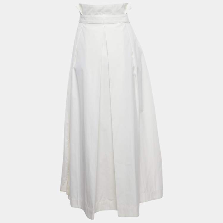 Pre Owned Weekend Max Mara White Cotton Pleated Maxi Skirt L