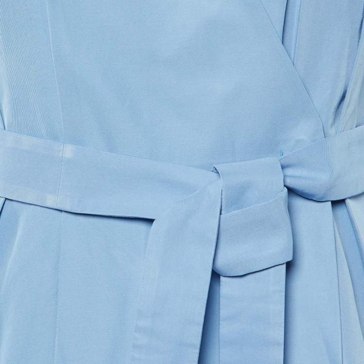 Pre Owned Weekend Max Mara Blue Cotton Blend Belted Wrap Dress L