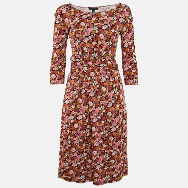 Pre Owned Weekend Max Mara Orange/Pink Floral Print Jersey Short Dress XS