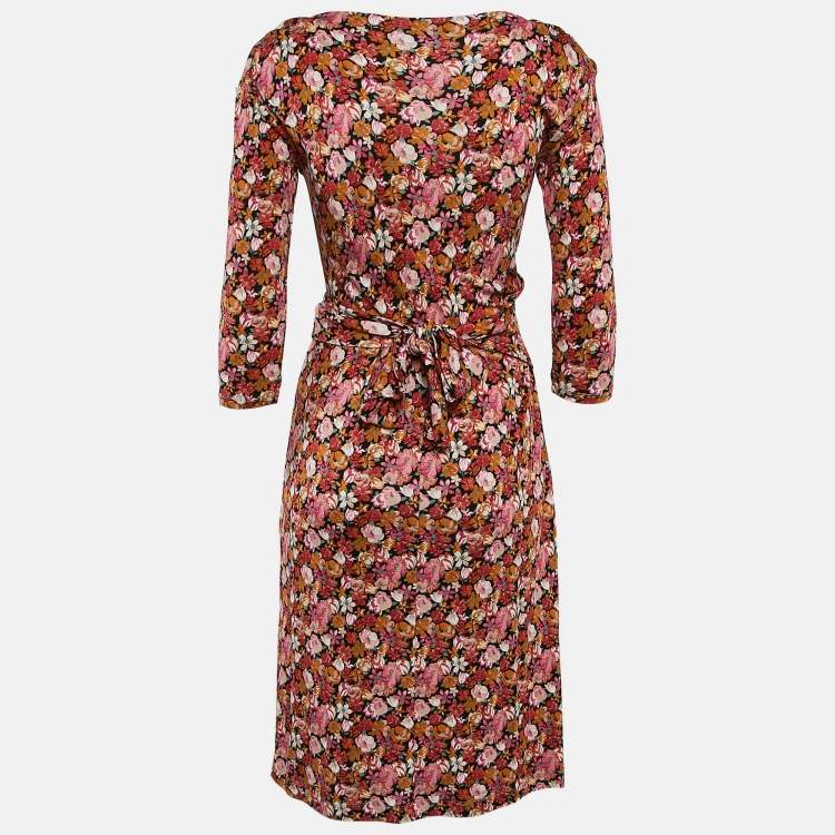 Pre Owned Weekend Max Mara Orange/Pink Floral Print Jersey Short Dress XS