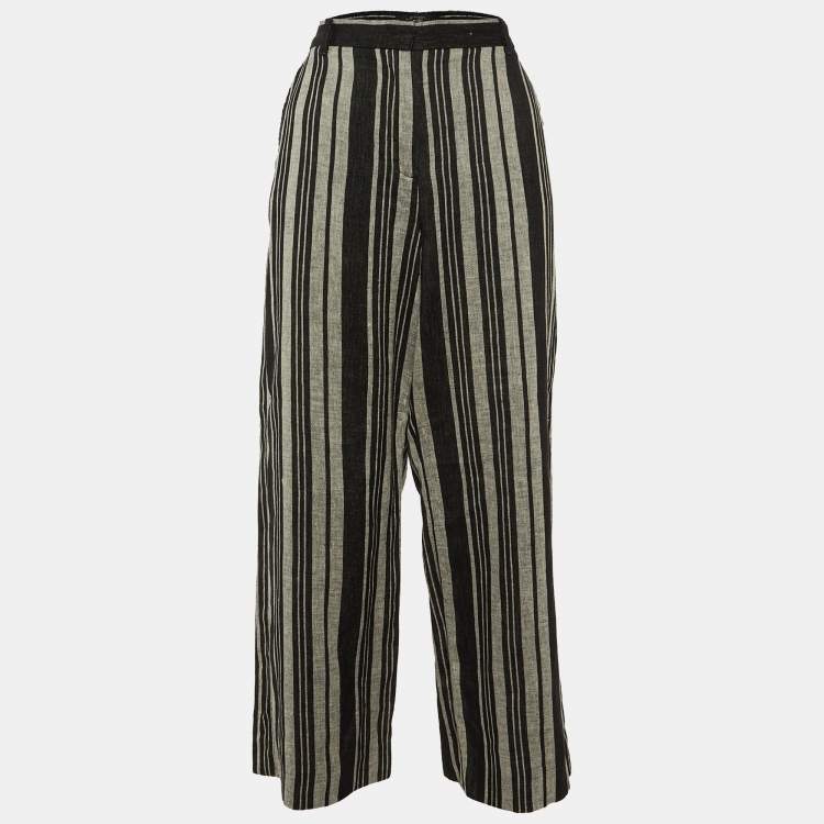 Pre Owned Weekend Max Mara Black/Grey Striped Linen Trousers M