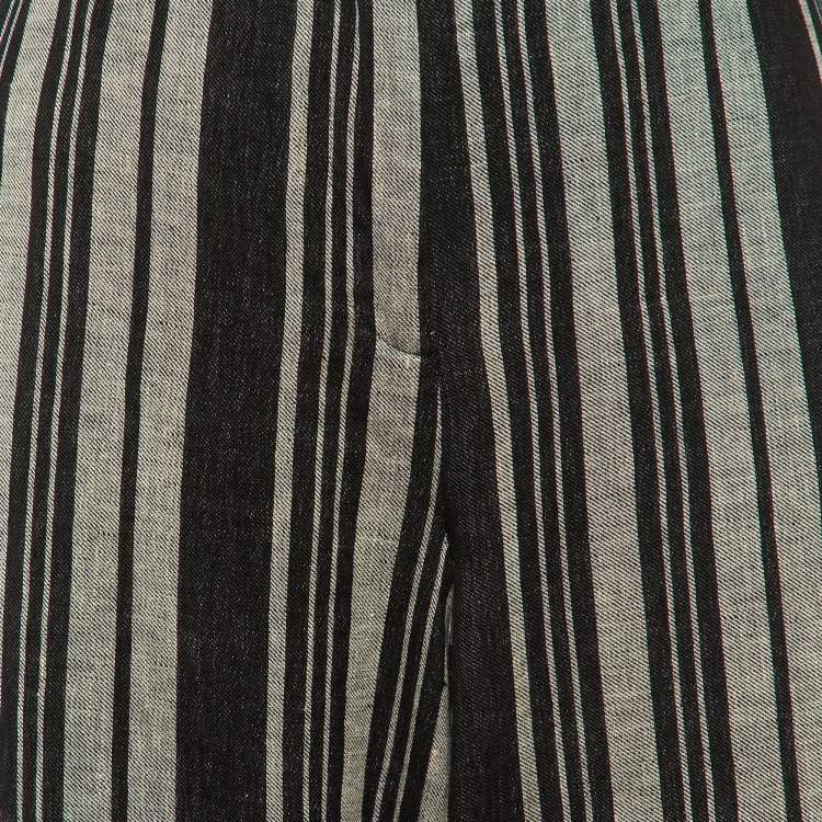 Pre Owned Weekend Max Mara Black/Grey Striped Linen Trousers M