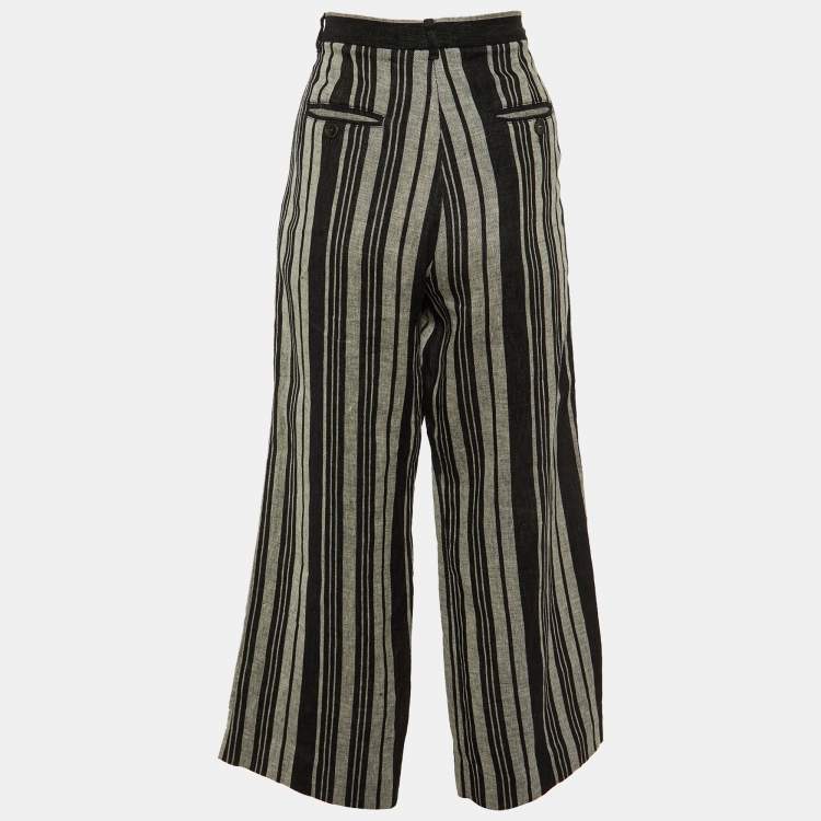 Pre Owned Weekend Max Mara Black/Grey Striped Linen Trousers M