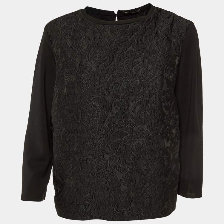 Pre Owned Weekend Max Mara Black Floral Jacquard and Jersey Sweatshirt L