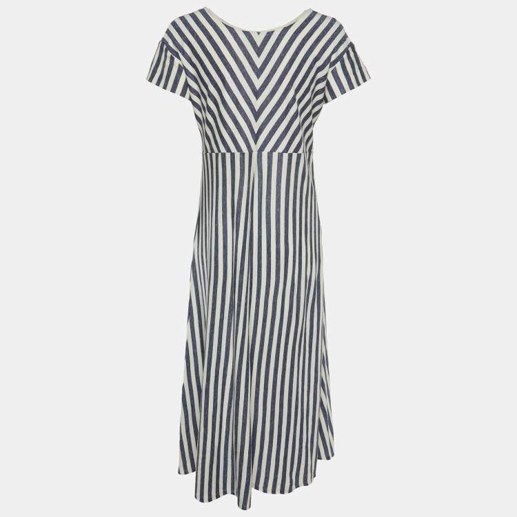 Pre Owned Weekend Max Mara Blue/White Striped Jersey Midi Dress L