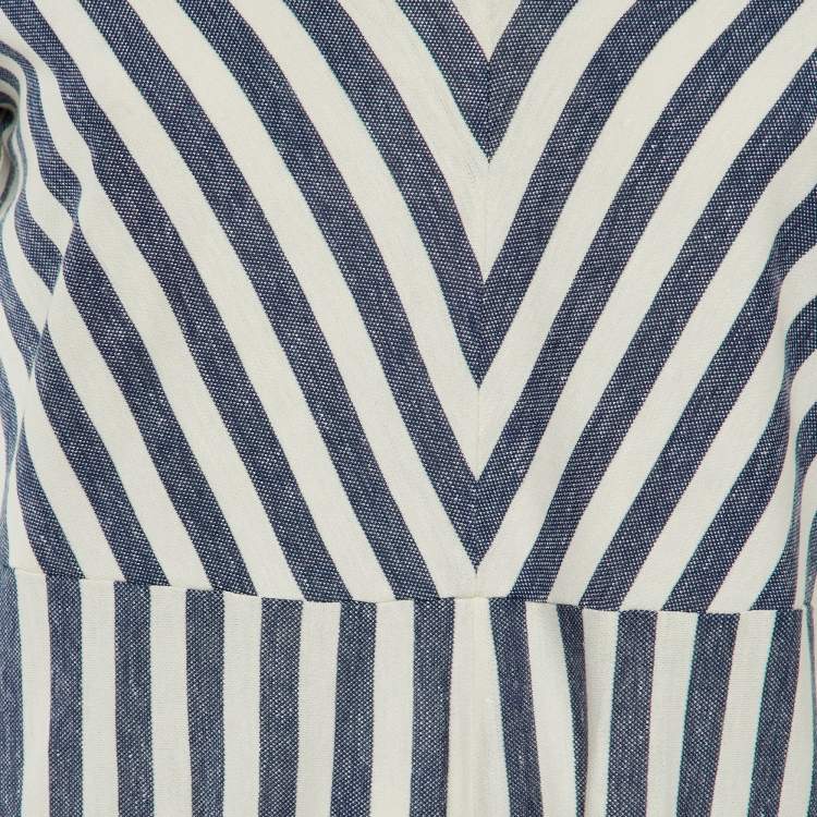 Pre Owned Weekend Max Mara Blue/White Striped Jersey Midi Dress L