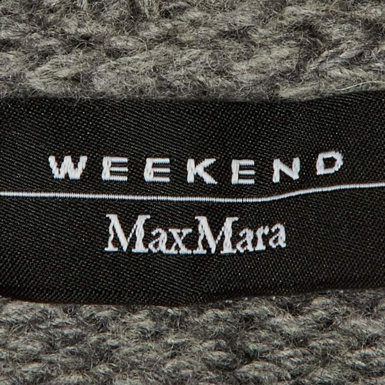 Pre Owned Weekend Max Mara Grey Cable Knit Tasseled Turtleneck Sweater M