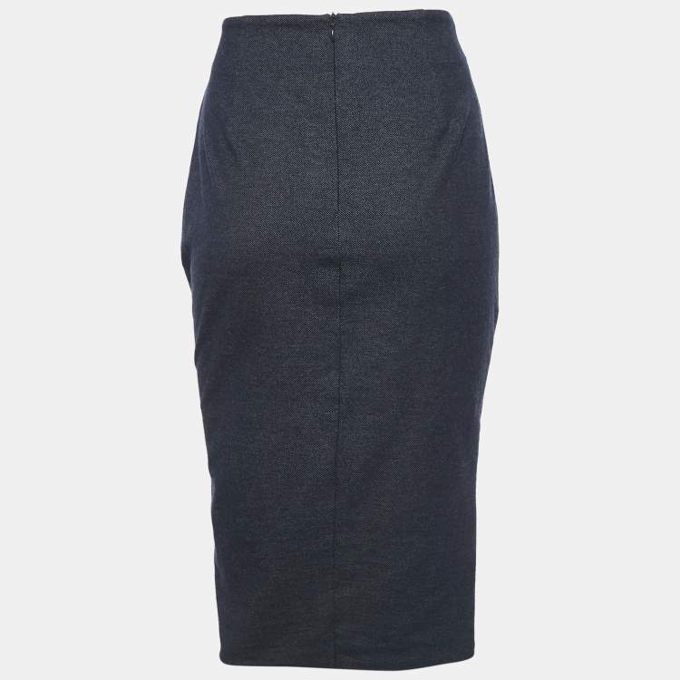 Pre Owned Weekend Max Mara Blue Stretch Denim Ruched Pencil Skirt S