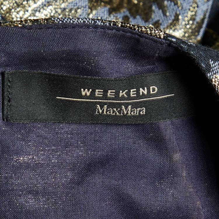 Pre Owned Weekend Max Mara Grey/Gold Floral Brocade Blouse M
