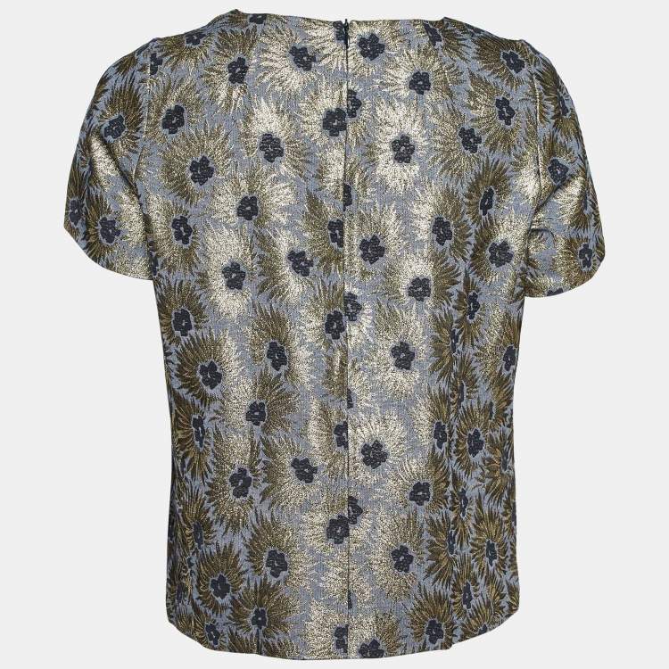 Pre Owned Weekend Max Mara Grey/Gold Floral Brocade Blouse M