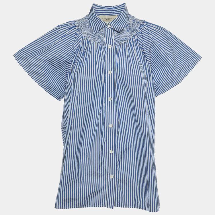 Pre Owned Weekend Max Mara Blue Striped Cotton Button Up Blouse M