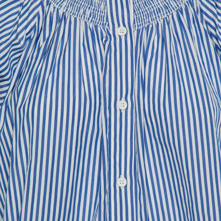 Pre Owned Weekend Max Mara Blue Striped Cotton Button Up Blouse M