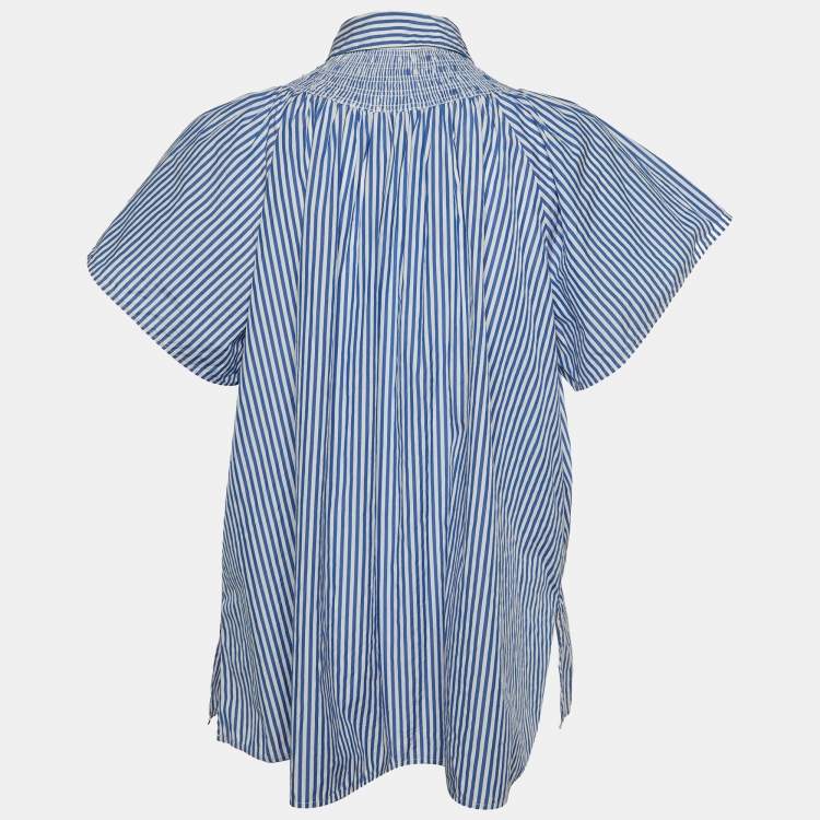 Pre Owned Weekend Max Mara Blue Striped Cotton Button Up Blouse M