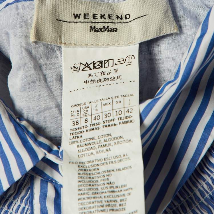 Pre Owned Weekend Max Mara Blue Striped Cotton Button Up Blouse M